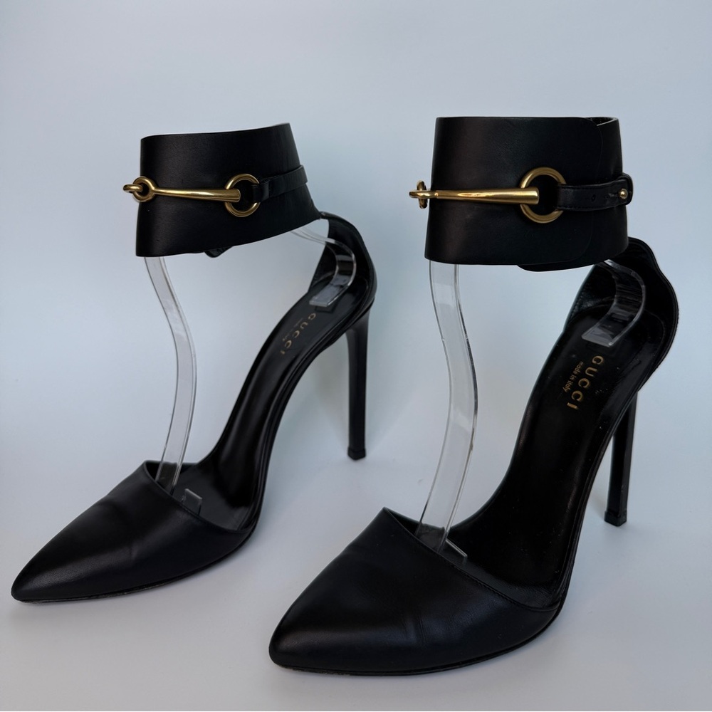 SOLD Gucci Black Leather Ursula Horsebit Ankle Cuff Heels (size US 8)!